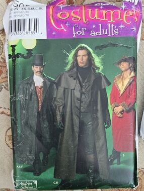 Black Long Gothic Trench Coat, Neak Ruff & Doublet Vest - Pattern For Sewing